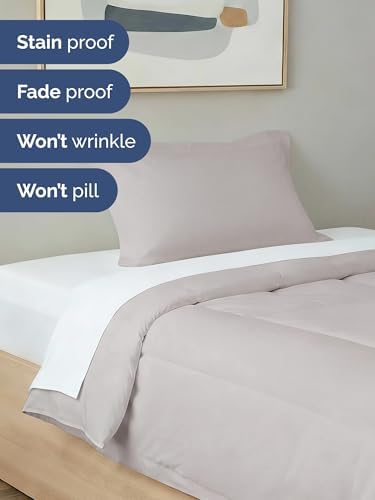 Twin Comforter Set - Light Grey Bedding for All Seasons - 2 Piece Bed Set