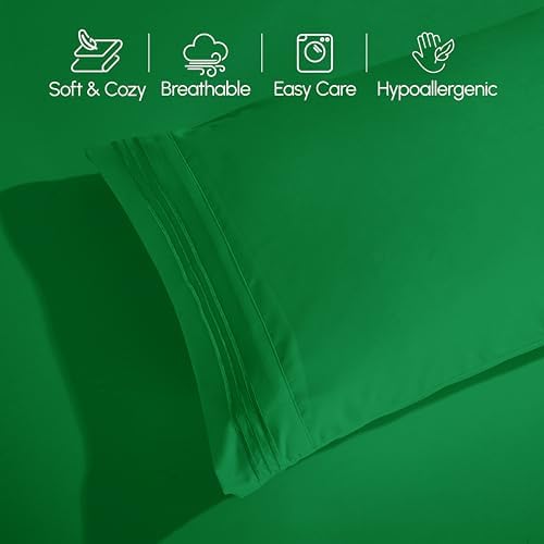 Elegant Comfort Luxury 1500 Premium Hotel Quality Microfiber 4-Piece Sheet Set - Wrinkle Resistant, All Around Elastic Fitted Sheet, Deep Pocket up to 16", California King, Emerald Green