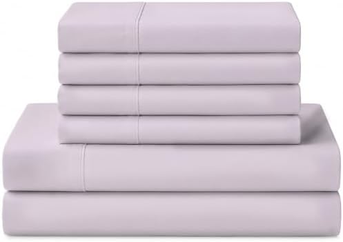 Linen Home 100% Cotton Percale Sheets Queen Size, Iris Lilac, Deep Pocket, 6 Pieces Set- 1 Flat, 1 Fitted and 4 Pillowcases, Crisp Cool and Long Staple Strong Bed Linen