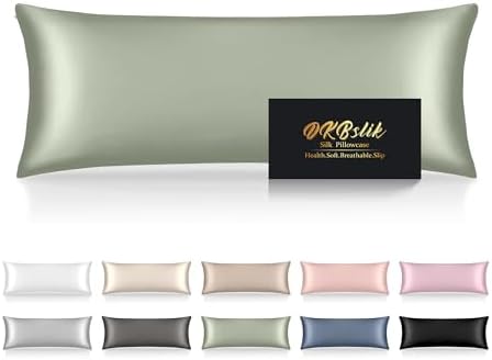 Silk Body Pillow Cases, Mulberry Silk Body Pillow Cover with Zipper, Smooth, Anti Acne, Cooling Sleep Both Sides Natural Silk Satin 20x54 Body Pillowcase, Gifts for Women Men, Sage Green