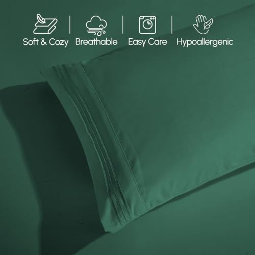 Elegant Comfort Luxury 1500 Premium Hotel Quality Microfiber 4-Piece Sheet Set - Wrinkle Resistant, All Around Elastic Fitted Sheet, Deep Pocket up to 16", King Hunter Green