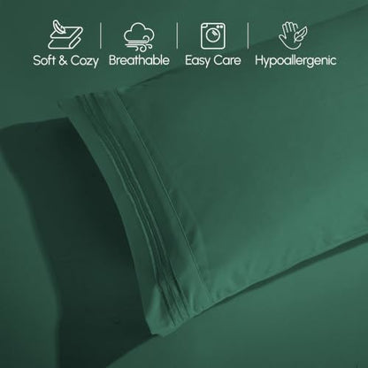 Elegant Comfort Luxury 1500 Premium Hotel Quality Microfiber 4-Piece Sheet Set - Wrinkle Resistant, All Around Elastic Fitted Sheet, Deep Pocket up to 16", King Hunter Green
