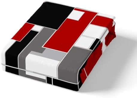 Feelyou Geometric Stripe Sheet Set Kids Abstract Art Rectangle Bed Set for Women Men Modern Bed Sheets Red White Black Sheets Bedroom Collection 4Pcs Full Size