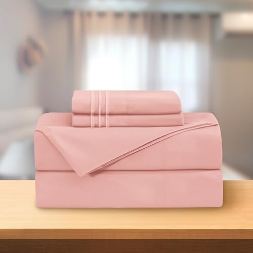 Elegant Comfort Luxury 4-Piece Bed Sheet Set - Luxury Bedding 1500 Premium Hotel Quality Microfiber, Wrinkle Resistant Cool & Breathable, Easy Elastic Fitted, King, Dusty Rose