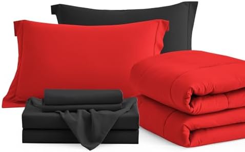 Maple&Stone Full Comforter Set 7 Pieces Bed in a Bag Red & Black Bed Set