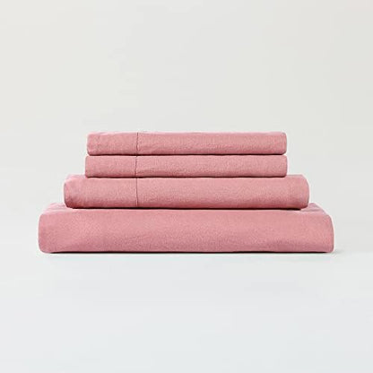 Sijo Stone Washed Organic French Linen Bed Sheet Set, GOTS Certified Organic, Best Cooling Linen Sheet Award by Sleep Foundation, 3 Piece - 2 Pillowcases and 1 Fitted Sheet (Pink Clay, King)