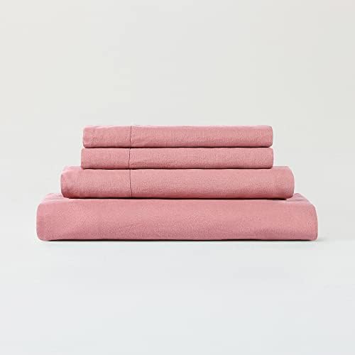 Sijo Stone Washed Organic French Linen Bed Sheet Set, GOTS Certified Organic, Best Cooling Linen Sheet Award by Sleep Foundation, 3 Piece - 2 Pillowcases and 1 Fitted Sheet (Pink Clay, Cal King)