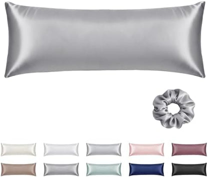 Vielit Satin Body Pillow Pillowcase 1pc,Silky Body Pillow Cover Similar to Silk Pillow Cases Soft Body Pillow Case 20x54 & Envelope Closure,Gift for Women Men Grey & 1 Satin Scunchie