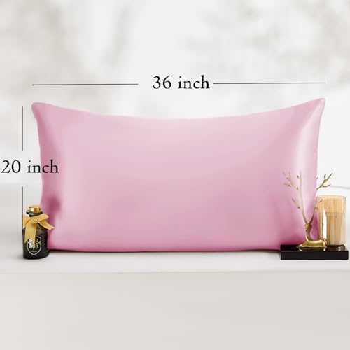 Vielit King Satin Pillowcase for Hair 2pc,Similar to Silk Pillow Cases, for Women Men,Pink,20x36 & Envelope Closure and 2 Satin Scrunchies