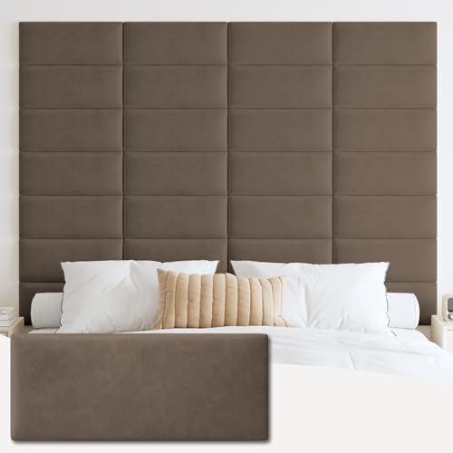 IFNOW Wall Mounted Headboard, Peel and Stick Panels, Coffee, Queen