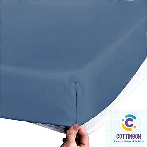 1 PC Cot Size 33" x 75" Fitted Sheet, 100% Egyptian Cotton, Coronet Blue