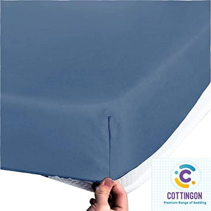 1 PC Cot Size 33" x 75" Fitted Sheet, 100% Egyptian Cotton, Coronet Blue