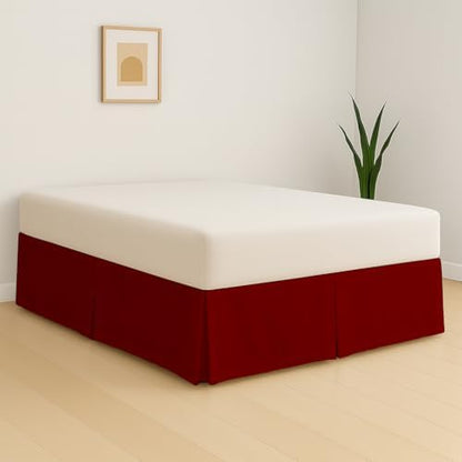 eBeddy Linens Split Corner Bed Skirt King 14 Inch Drop – 100% Microfiber, – Platform Style, Burgundy Solid, 3-Sided Pleated, Tailored Fit, Hidden Storage, Hotel Luxury, Washable