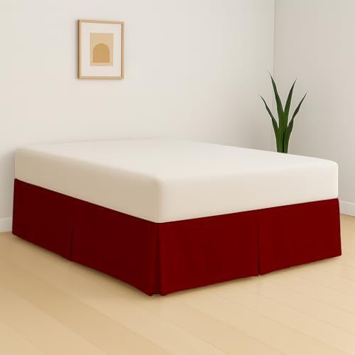 eBeddy Linens Split Corner Bed Skirt Full 18 Inch Drop – 100% Microfiber, – Platform Style, Burgundy Solid, 3-Sided Pleated, Tailored Fit, Hidden Storage, Hotel Luxury, Washable