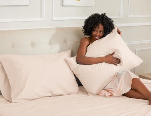 Sunflower Queen Pillowcases Set of 2, 100% Cotton Pillow Case, Peach Beige