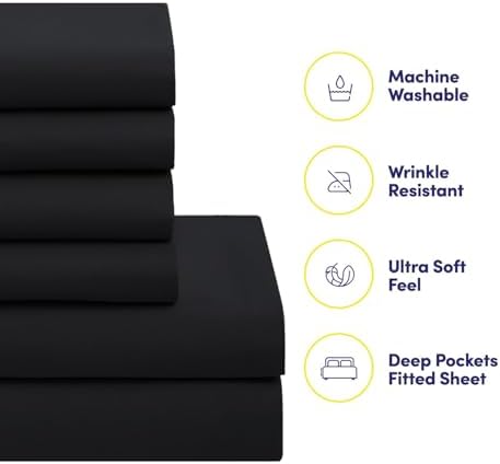 Sweet Home Collection 7 Piece Comforter Set Bag Solid Color All Season Soft Down Alternative Blanket & Luxurious Microfiber Bed Sheets, Black, Queen