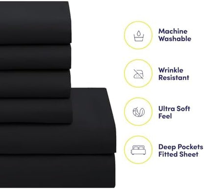 Sweet Home Collection 7 Piece Comforter Set Bag Solid Color All Season Soft Down Alternative Blanket & Luxurious Microfiber Bed Sheets, Black, Queen