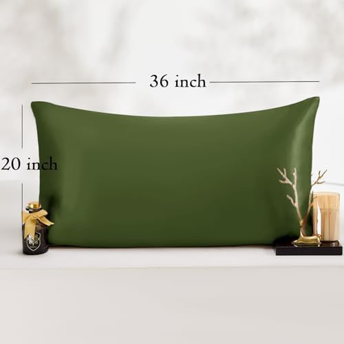 Vielit King Satin Pillowcase for Hair 2pc,Similar to Silk Pillow Cases, for Women Men,Olive Green,20x36 & Envelope Closure and 2 Satin Scrunchies