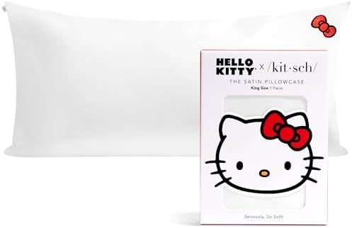 Kitsch x Hello Kitty Satin Pillowcase - Size 19x36, Solid Ivory Kitty Bow