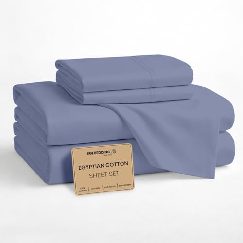 SGI bedding 100% Egyptian Cotton Sheets California King Size – Cooling Sheets, Soft Breathable Mediterranean Blue Bedding, Luxury Bedding, Luxury Hotel Sheet Set, Deep Pocket 16", 4 Piece Set