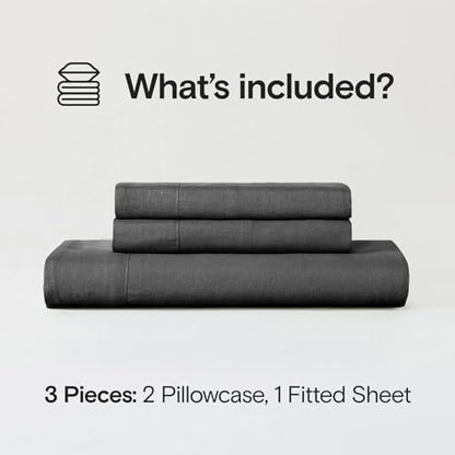 Sijo Stone Washed Organic French Linen Bed Sheet Set, GOTS Certified Organic, Best Cooling Linen Sheet Award by Sleep Foundation, 3 Piece - 2 Pillowcases and 1 Fitted Sheet (Storm, Full)