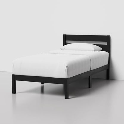LIFEMENT Twin Bed Frame with Headboard Classic Wood Platform, Noise Free, Under Bed Storage, No Box Spring Needed, Easy Assembly, Black