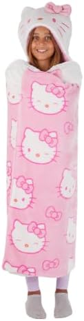 Franco Sanrio Hello Kitty Pink Bow Plush Hooded Blanket, Kids Bedding Super Soft Throw Blanket, 50 in x 40 in, (Officially Licensed Product)