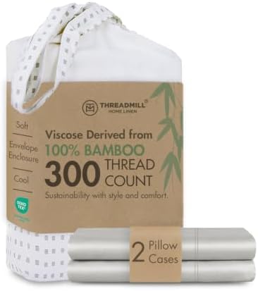Threadmill Viscose Made from Bamboo Standard Pillowcases,Sateen, Light Grey