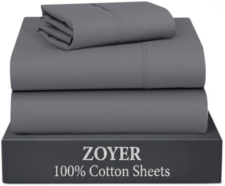 ZOYER 100% Cotton Sheets – Twin Size Percale Bedding, Cooling & Breathable, Durable with a Crisp, Soft & Comfortable Feel, 16" Deep Pocket, 3-Piece Set, Smoked Pearl