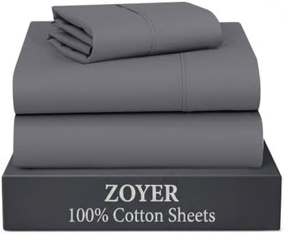 ZOYER 100% Cotton Sheets – Twin Size Percale Bedding, Cooling & Breathable, Durable with a Crisp, Soft & Comfortable Feel, 16" Deep Pocket, 3-Piece Set, Smoked Pearl