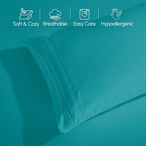 Elegant Comfort Luxury 4-Piece Bed Sheet Set - Luxury Bedding 1500 Premium Hotel Quality Microfiber, Wrinkle Resistant Cool and Breathable, Easy Elastic Fitted, RV Short Queen, Teal