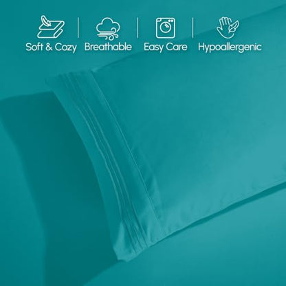 Elegant Comfort Luxury 4-Piece Bed Sheet Set - Luxury Bedding 1500 Premium Hotel Quality Microfiber, Wrinkle Resistant Cool and Breathable, Easy Elastic Fitted, RV Short Queen, Teal