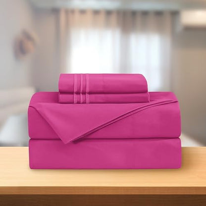 Elegant Comfort Luxury 4-Piece Bed Sheet Set - Luxury Bedding 1500 Premium Hotel Quality Microfiber, Wrinkle Resistant Cool & Breathable, Easy Elastic Fitted, King, Hot Pink