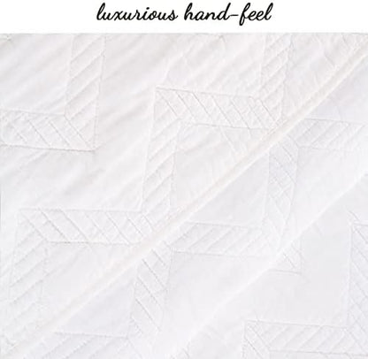 Cozy Line Home Fashions 100% Cotton Geometric Modern Zig Zag Stitch Solid White Quilt Bedding Set, Coverlet, Bedspread Lightweight for All Season (Chevron, King - 3 Piece)