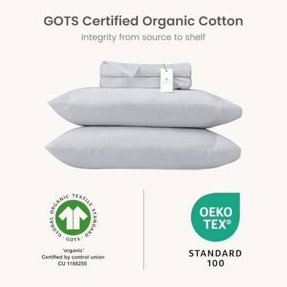 BIOWEAVES 100% Organic Cotton Sheets, 300 Thread Count 3-Piece GOTS Certified Bed Sheet Set Fits Mattress Upto 17" Deep Pocket, Soft & Silky Sateen Weave (Twin, Glacier Gray)