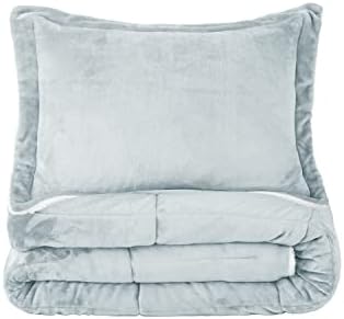Sherpa Comforter Set Twin XL Size, Light Grey Bedding Set with Sham
