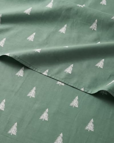 Christmas Sheet Set, Sage Pine Trees, Holiday Xmas Bedding Set - Full Size