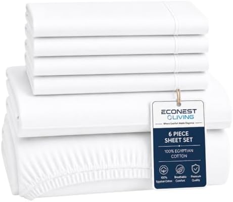 6 Piece Egyptian Cotton Sheets King Size, Deep Pocket King Sheet Set, White