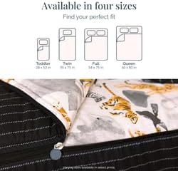 Beddy's Jungle Animal Themed Durable Zipper Bedding for Kids, Bed in a Bag, Black Striped Comforter & Animal Print Sheets, Includes 2 Pillowcases & 2 Pillow Shams, Easy to Make & Wash - Queen
