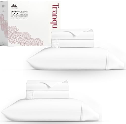 Mayfair Linen 100% Egyptian Cotton Twin XL Size Sheet Set - Luxury 800 Series Tranquil Collection Egyptian Cotton Twin XL Sheets (Pack of 2, White), Soft 16" Deep Pocket College Dorm Room Sheets
