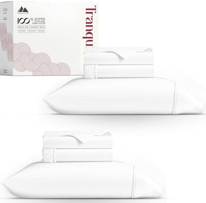 Mayfair Linen 100% Egyptian Cotton Twin XL Size Sheet Set - Luxury 800 Series Tranquil Collection Egyptian Cotton Twin XL Sheets (Pack of 2, White), Soft 16" Deep Pocket College Dorm Room Sheets