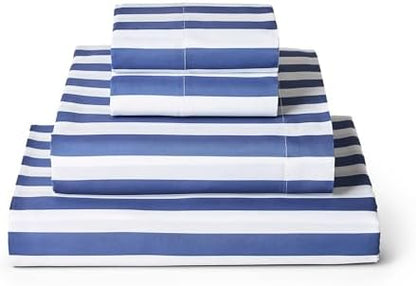 Mellanni Iconic 4-Piece Sheet Set (Cal King, Oxford Stripe Blue Nova)