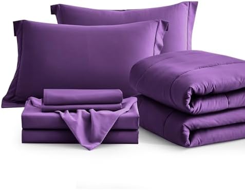 Maple&Stone Full Comforter Set 7 Pieces Bed in a Bag Dark Purple Bed Set