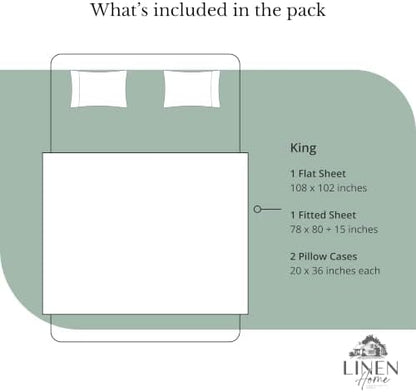 Linen Home 100% Cotton Percale King Sheets, 4Pc Cooling Set - Frosty Green