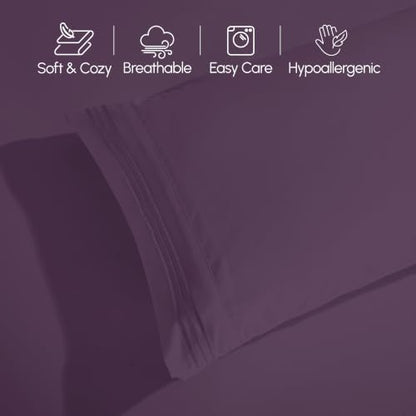 Elegant Comfort Luxury 4-Piece Bed Sheet Set - Luxury Bedding 1500 Premium Hotel Quality Microfiber, Wrinkle Resistant Cool & Breathable, Easy Elastic Fitted, King, Plum-Purple