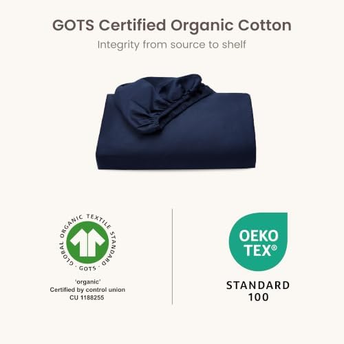 Bioweaves 100% Organic Cotton 1 California King Fitted Sheet Only | 300 Thread Count Sateen Weave GOTS Certified with Deep Pockets - Navy Blue