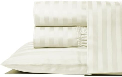THREAD SPREAD California King Bed Sheets, Luxury 1000 Series Paradise Collection 100% Egyptian Cotton Damask Striped Cal King Sheets Set (4 PC, Ivory Stripe), 16" Deep Pocket Hotel Sheet Set