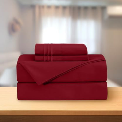 Elegant Comfort Luxury 4-Piece Bed Sheet Set - Luxury Bedding 1500 Premium Hotel Quality Microfiber, Wrinkle Resistant Cool & Breathable, Easy Elastic Fitted, Full, Burgundy