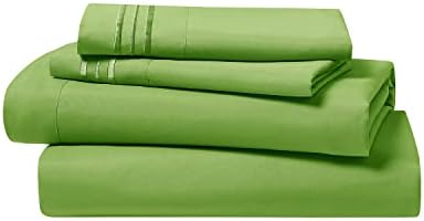 Clara Clark Bed Sheets, Premier 1800 Series 4 Piece Bed Sheet Set, Deep Pocket, Wrinkle, Fade, Stain Resistant, Luxury Soft Bedding Sheets & Pillowcases, Queen, Garden Green