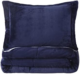 Sherpa Comforter Set Twin XL Size, Navy Blue Bedding Set with Sham